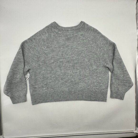 Old Navy Size Large Gray Fuzzy Pink Heart Cropped Crew Neck Pullover Sweater NWT - Picture 10 of 13